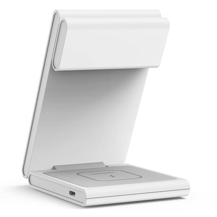 OEM - M5 Fällbar 15W Laddningsställ för iPhone 12-15 / iWatch / AirPods - Vit+Grå