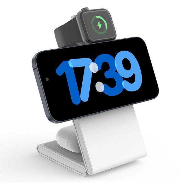 OEM - M5 Certifierad Magnetisk Trådlös Laddare 3-i-1 Fällbar Station - Vit