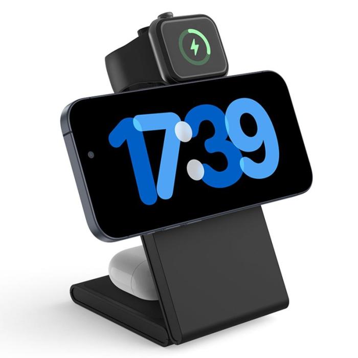 OEM - M5 Certifierad Magnetisk Trådlös Laddare 3-i-1 Fällbar - Svart