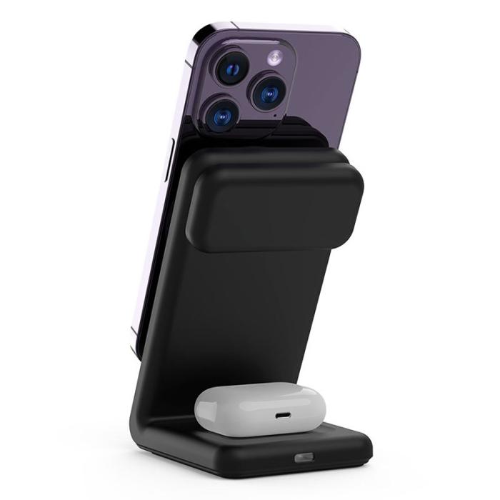 OEM - M7 3-i-1 magnetisk trådlös laddare 15W för iPhone 12-15, svart