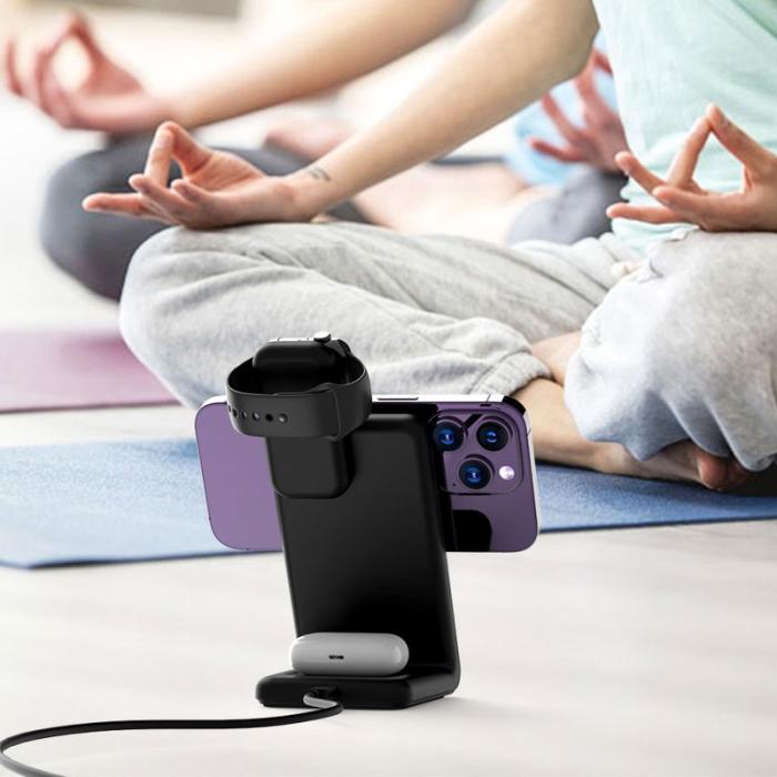 OEM - M7 3-i-1 magnetisk trådlös laddare 15W för iPhone 12-15, svart