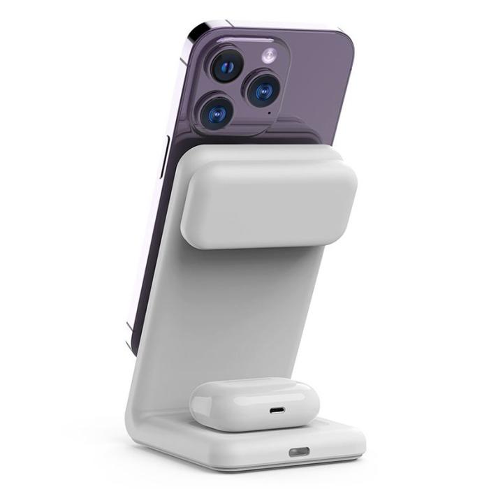 OEM - M7 3-i-1 magnetisk trådlös laddare 15W för iPhone 12-15, vit