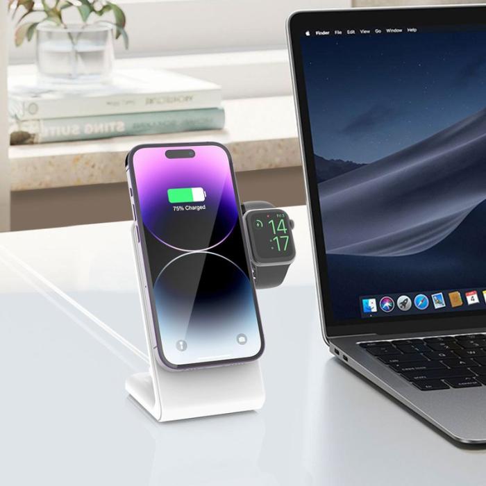 OEM - M7 3-i-1 magnetisk trådlös laddare 15W för iPhone 12-15, vit