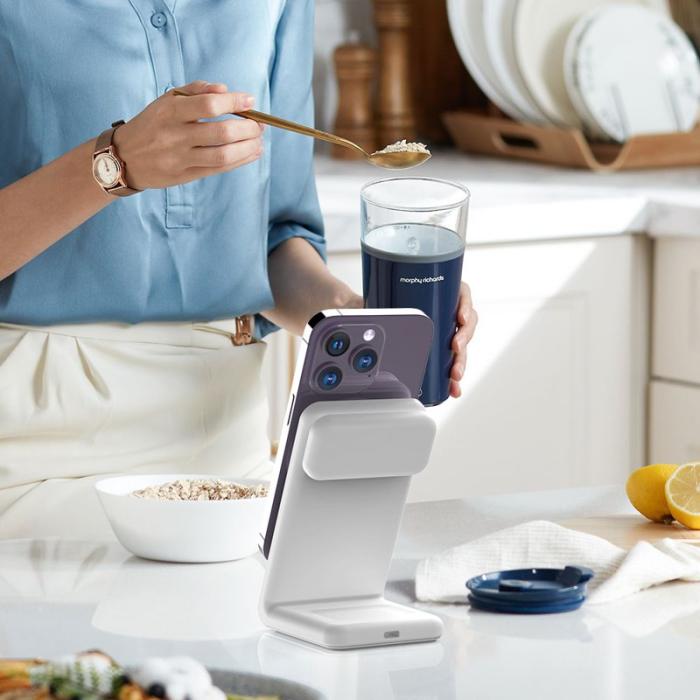 OEM - M7 3-i-1 magnetisk trådlös laddare 15W för iPhone 12-15, vit