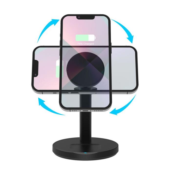 OEM - M9 MagSafe Trådlös Laddare 3-i-1 15W Magnetisk Ställning - Svart