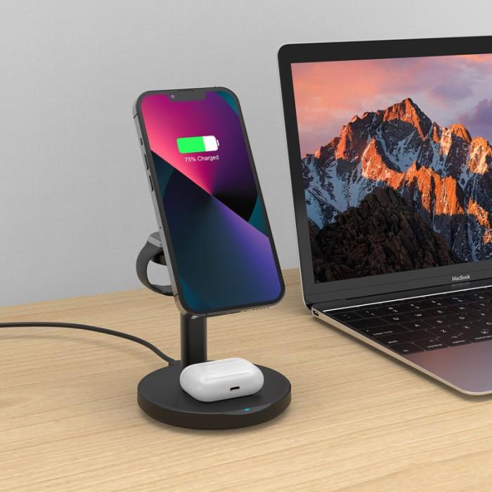 OEM - M9 MagSafe Trådlös Laddare 3-i-1 15W Magnetisk Ställning - Svart