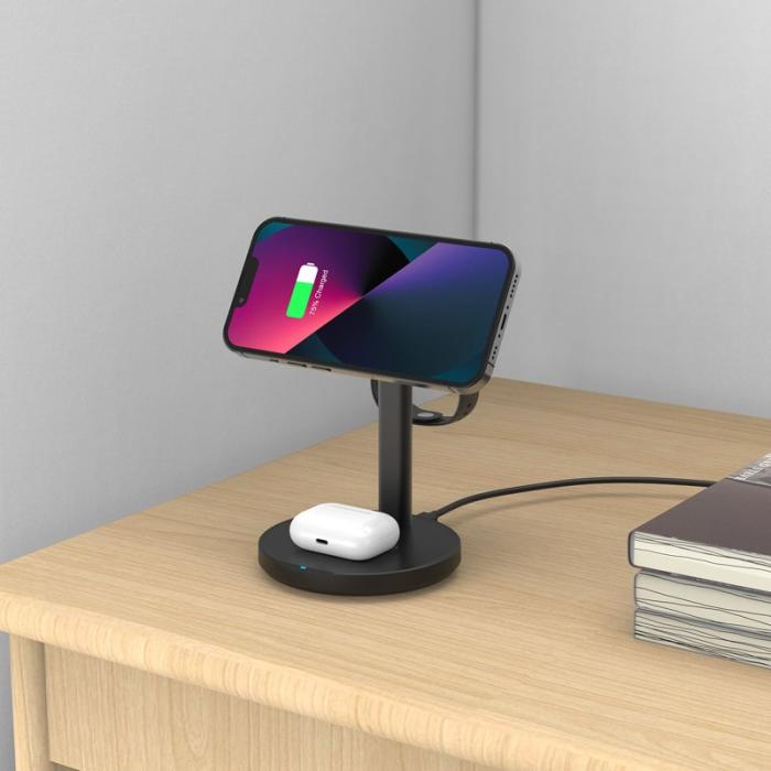 OEM - M9 MagSafe Trådlös Laddare 3-i-1 15W Magnetisk Ställning - Svart