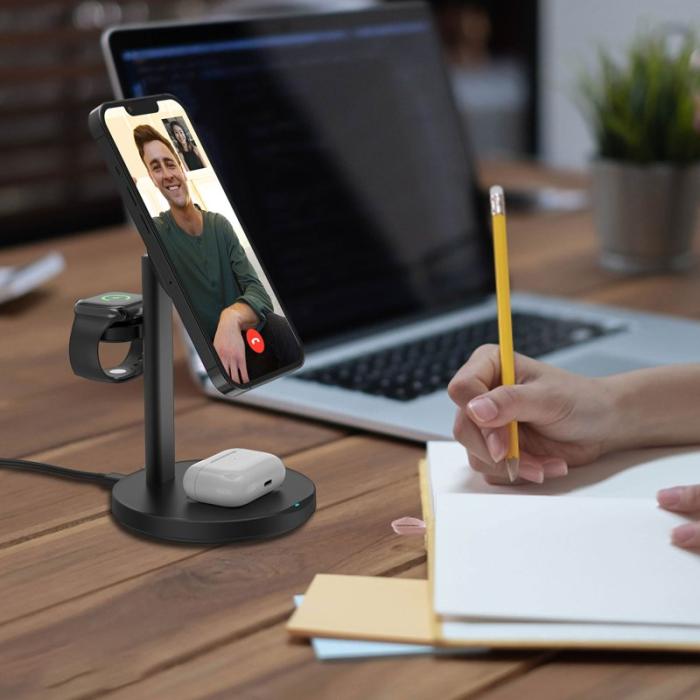 OEM - M9 MagSafe Trådlös Laddare 3-i-1 15W Magnetisk Ställning - Svart