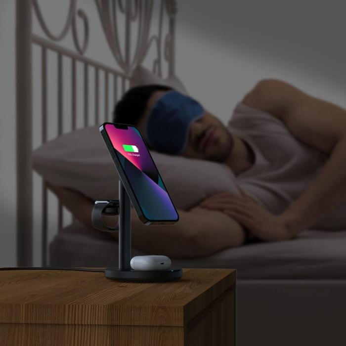 OEM - M9 MagSafe Trådlös Laddare 3-i-1 15W Magnetisk Ställning - Svart