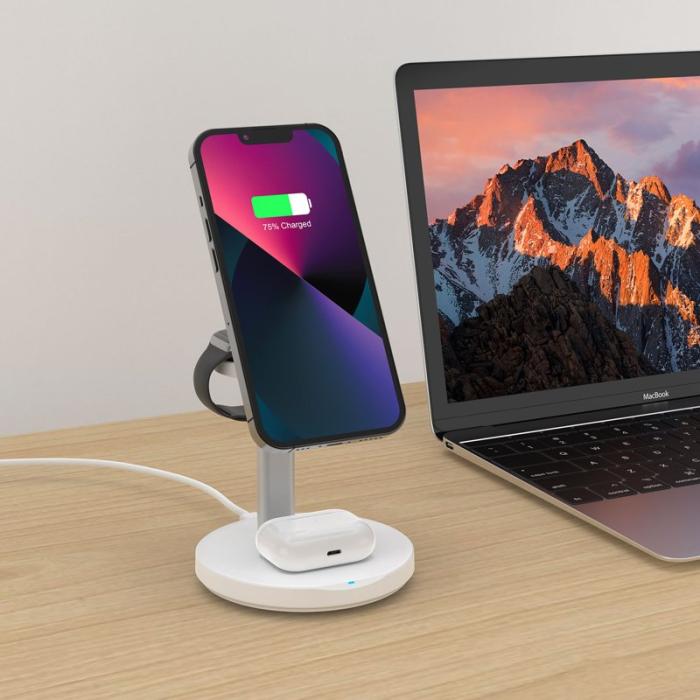 OEM - M9 MagSafe Trådlös Laddare 3-i-1 15W Magnetisk Ställning - Vit