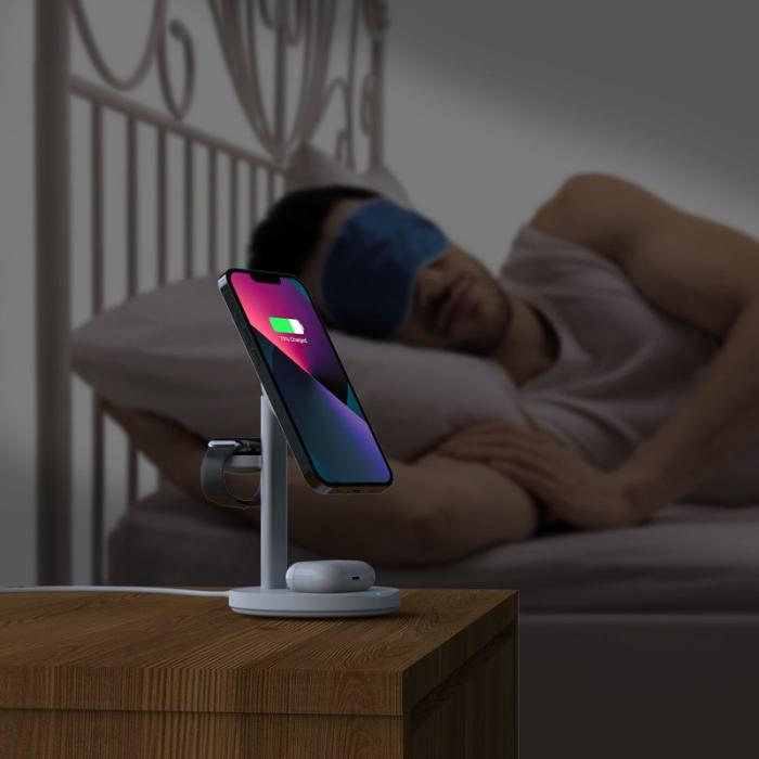 OEM - M9 MagSafe Trådlös Laddare 3-i-1 15W Magnetisk Ställning - Vit