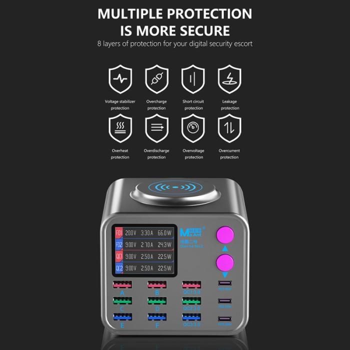 OEM - MAANT DianBa No.2 300W PD-laddare 12-portar med trådlös laddning - EU-kontakt