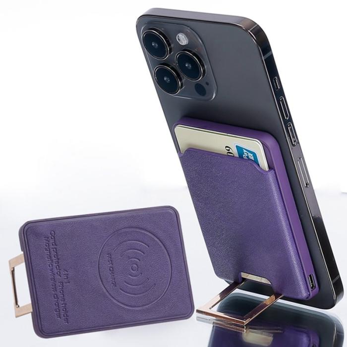 OEM - Magnetisk trådlös laddare 4-i-1 15W med ställ och kortfack - Grön