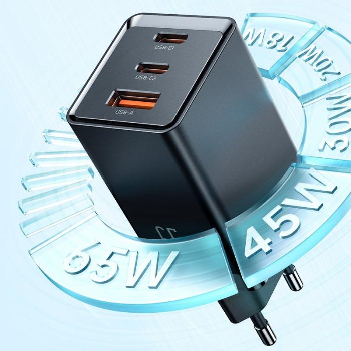 OEM - MCDODO CH-15 MDD 65W GaN 5 Mini Snabbladdare med 3 portar - EU-kontakt