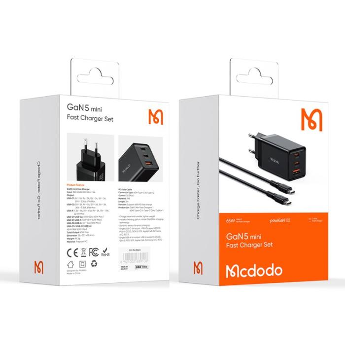 OEM - MCDODO CH-15 MDD 65W GaN 5 Mini Snabbladdare med 3 portar - EU-kontakt