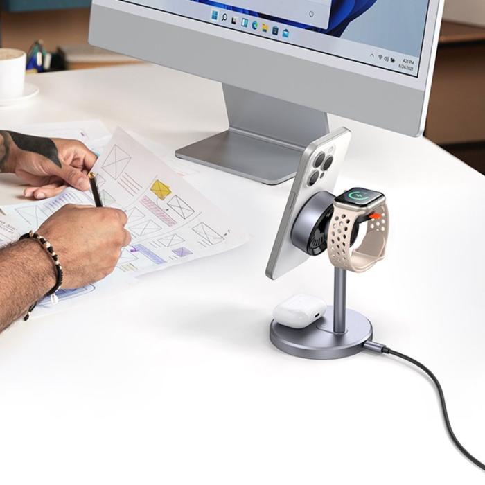 OEM - MCDODO CH-2462 MagQ Trådlös laddare 3-i-1 med EU-adapter - Svart