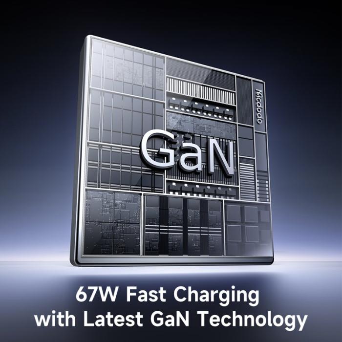 OEM - MCDODO CH-410 FreeGo 67W GaN-laddare med inbyggd kabel, EU-kontakt - Svart