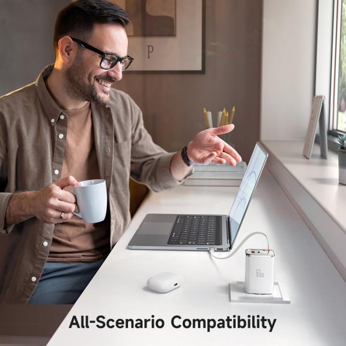 OEM - MCDODO CH-410 FreeGo 67W GaN Laddare USB-C USB-A med inbyggd kabel, Vit