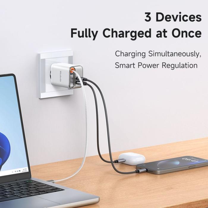 OEM - MCDODO CH-410 FreeGo 67W GaN Laddare USB-C USB-A med inbyggd kabel, Vit