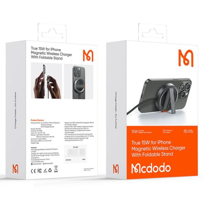 OEM - MCDODO CH-550 15W magnetisk trådlös laddare med fällbar ställning