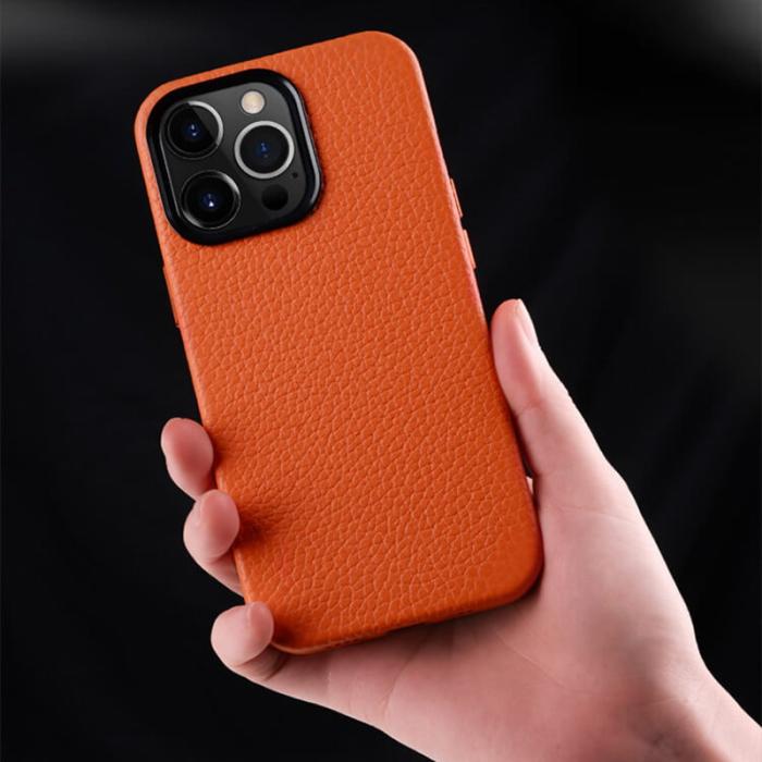 Melkco - MELKCO iPhone 13 Pro Fodral Äkta Läder + Mikrofiber + PC - Orange