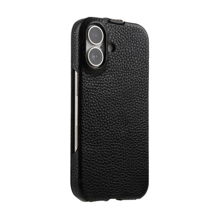 Melkco - MELKCO iPhone 15 Fodral MagSafe Vertikalt Flip Äkta Läder + PC - Svart