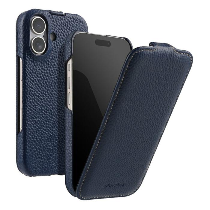 Melkco - MELKCO iPhone 15 Fodral MagSafe Vertikalt Flip Äkta Läder + PC - Blå