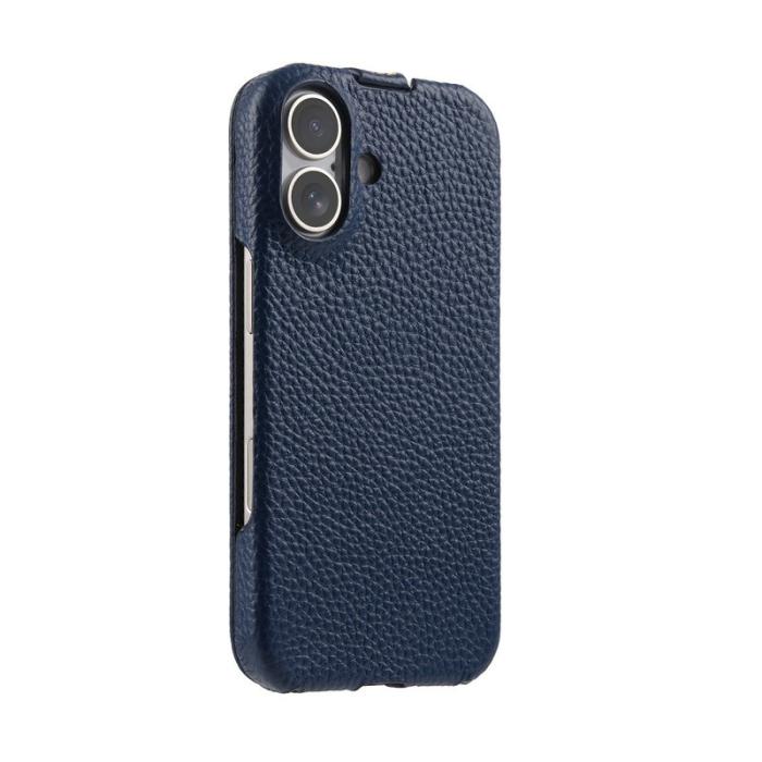 Melkco - MELKCO iPhone 15 Fodral MagSafe Vertikalt Flip Äkta Läder + PC - Blå