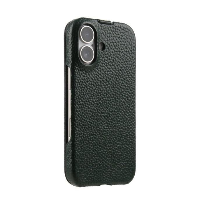 Melkco - MELKCO iPhone 15 Fodral MagSafe Vertikal Flip Äkta Läder + PC Grön