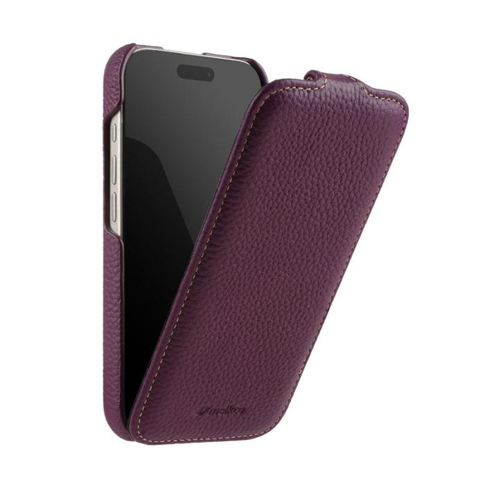 Melkco - MELKCO iPhone 15 Fodral MagSafe Vertikalt Flip Äkta Läder + PC Lila