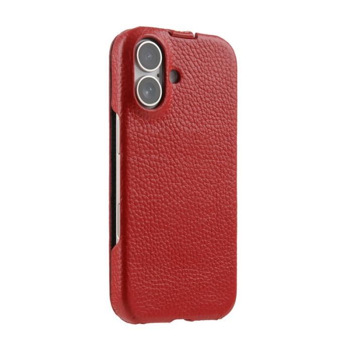 Melkco - MELKCO iPhone 15 Fodral MagSafe Vertikalt Flip Äkta Läder + PC Röd