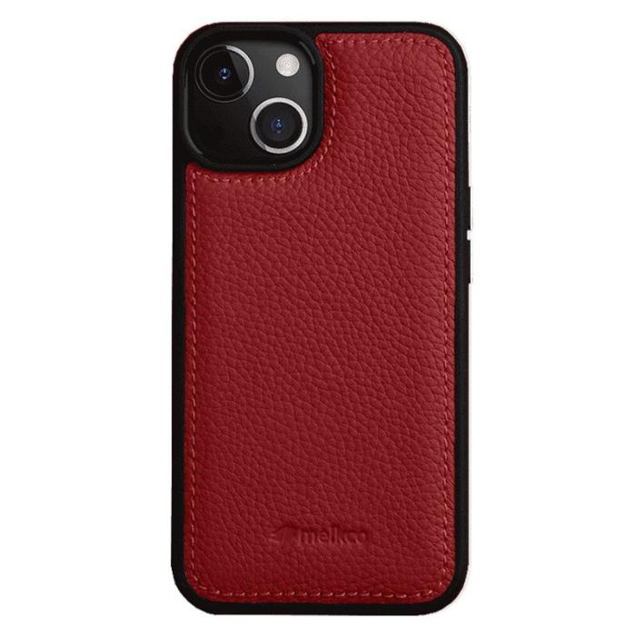 Melkco - MELKCO iPhone 15 Fodral Äkta Läder + PC Stötsäker Röd