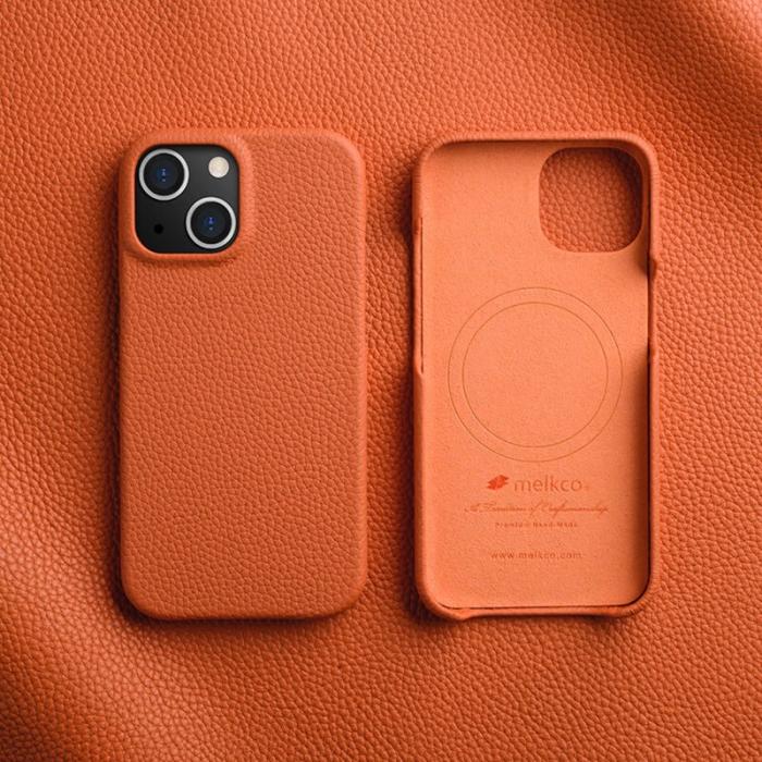 Melkco - MELKCO iPhone 15 Plus Fodral Äkta Läder Belagt PC Orange