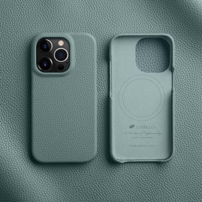 Melkco - MELKCO iPhone 15 Pro Fodral Äkta Läder + PC Magnetiskt - Blå
