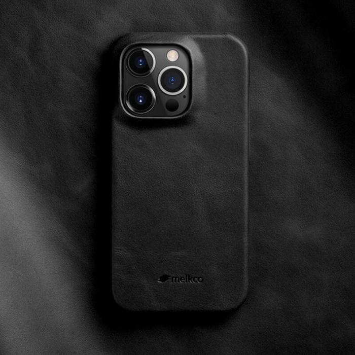 Melkco - MELKCO iPhone 15 Pro Fodral Äkta Läder Belagt PC Svart
