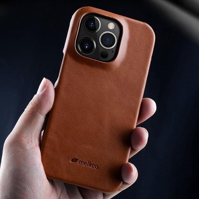 Melkco - MELKCO iPhone 15 Pro Fodral Äkta Läder Belagt PC Svart