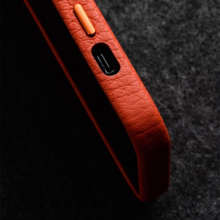 Melkco - MELKCO iPhone 15 Pro Max Fodral Äkta Läder + PC Magnet Orange