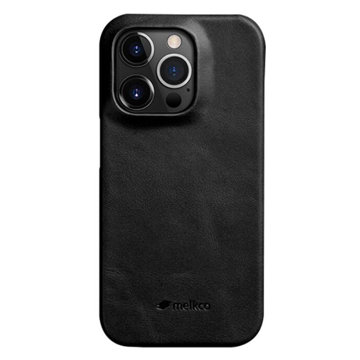 Melkco - MELKCO iPhone 15 Pro Max Skal Vaxad Äkta Läder + PC - Svart