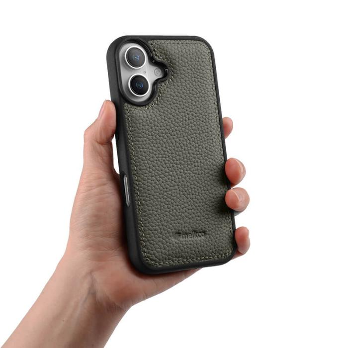 Melkco - MELKCO iPhone 16 Fodral Äkta Läder Belagt PC - Grå