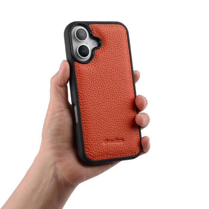 Melkco - MELKCO iPhone 16 Plus Fodral Äkta Läder Belagt PC - Orange