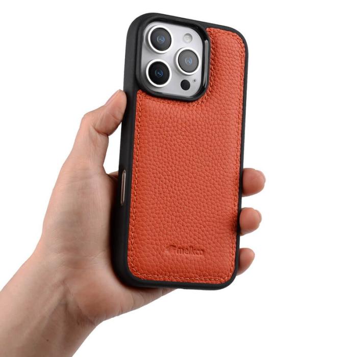 Melkco - MELKCO iPhone 16 Pro Fodral Äkta Läder Belagt PC - Orange