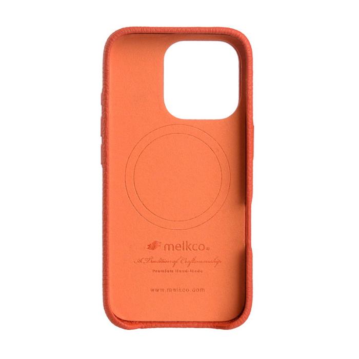 Melkco - MELKCO iPhone 16 Pro Magnetiskt Fodral Äkta Läder PC Orange
