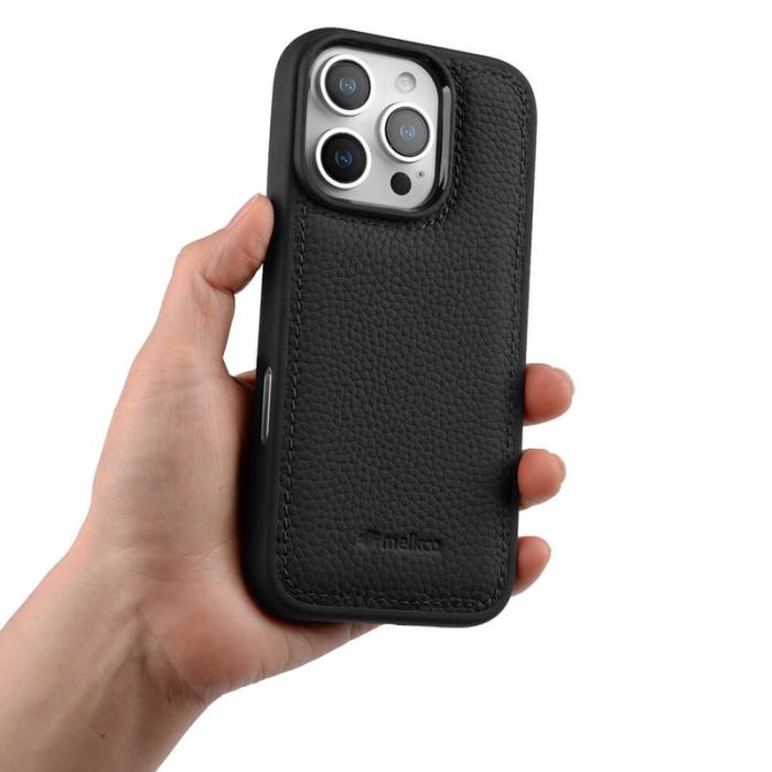 Melkco - MELKCO iPhone 16 Pro Max Fodral Äkta Läder Belagt PC - Svart