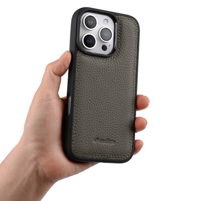 Melkco - MELKCO iPhone 16 Pro Max Fodral Äkta Läder PC Grå