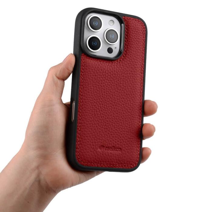 Melkco - MELKCO iPhone 16 Pro Max Fodral Äkta Läder Belagt PC - Röd