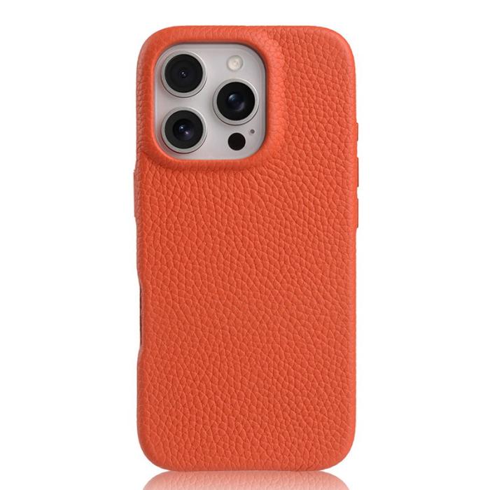 Melkco - MELKCO iPhone 16 Pro Max Magnetiskt Fodral Äkta Läder PC Orange