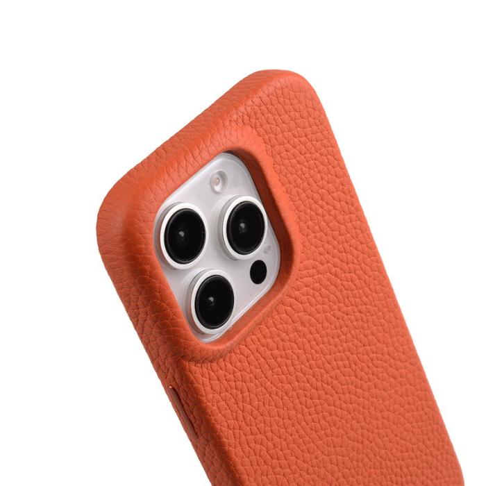 Melkco - MELKCO iPhone 16 Pro Max Magnetiskt Fodral Äkta Läder PC Orange