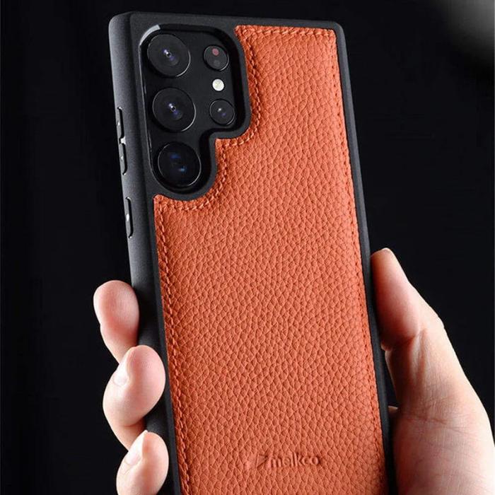 Melkco - MELKCO Samsung Galaxy S23 Ultra Fodral Äkta Läder Hård PC - Mörkblå