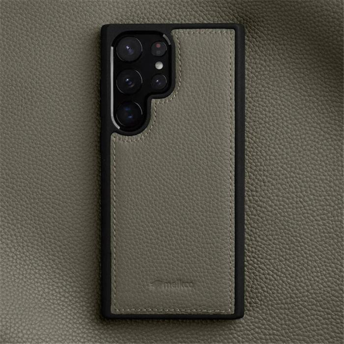 Melkco - MELKCO Samsung Galaxy S23 Ultra Fodral Äkta Läder Hård PC Grå