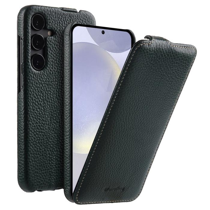 Melkco - MELKCO Samsung Galaxy S24 Fodral Vertikalt Flip Äkta Läder Mörkgrön